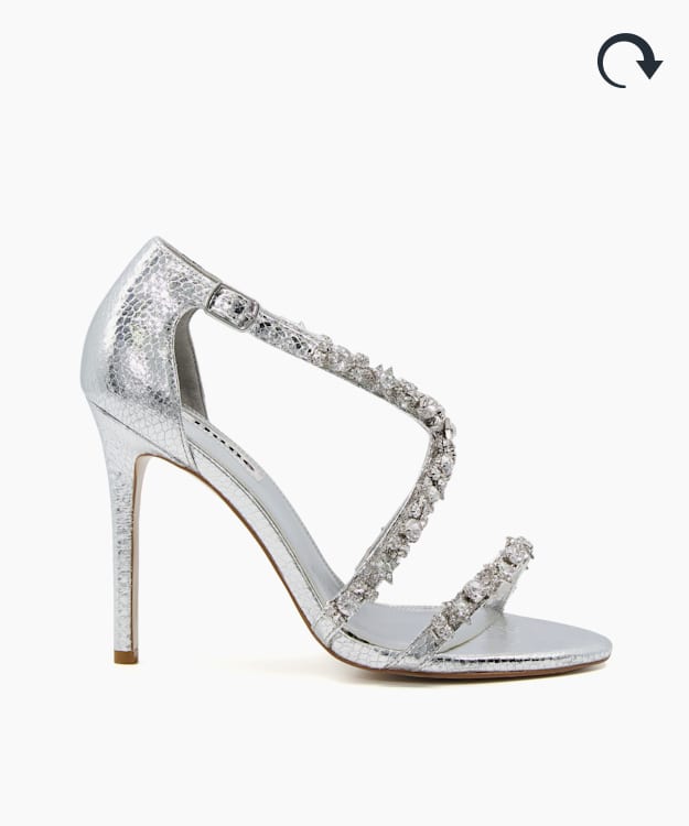 silver medium heels