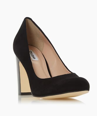 dune black suede court shoes