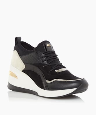 dune black wedge trainers