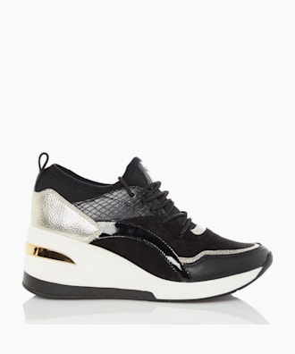 dune black wedge trainers