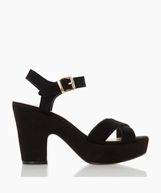 black mid heel platform sandals