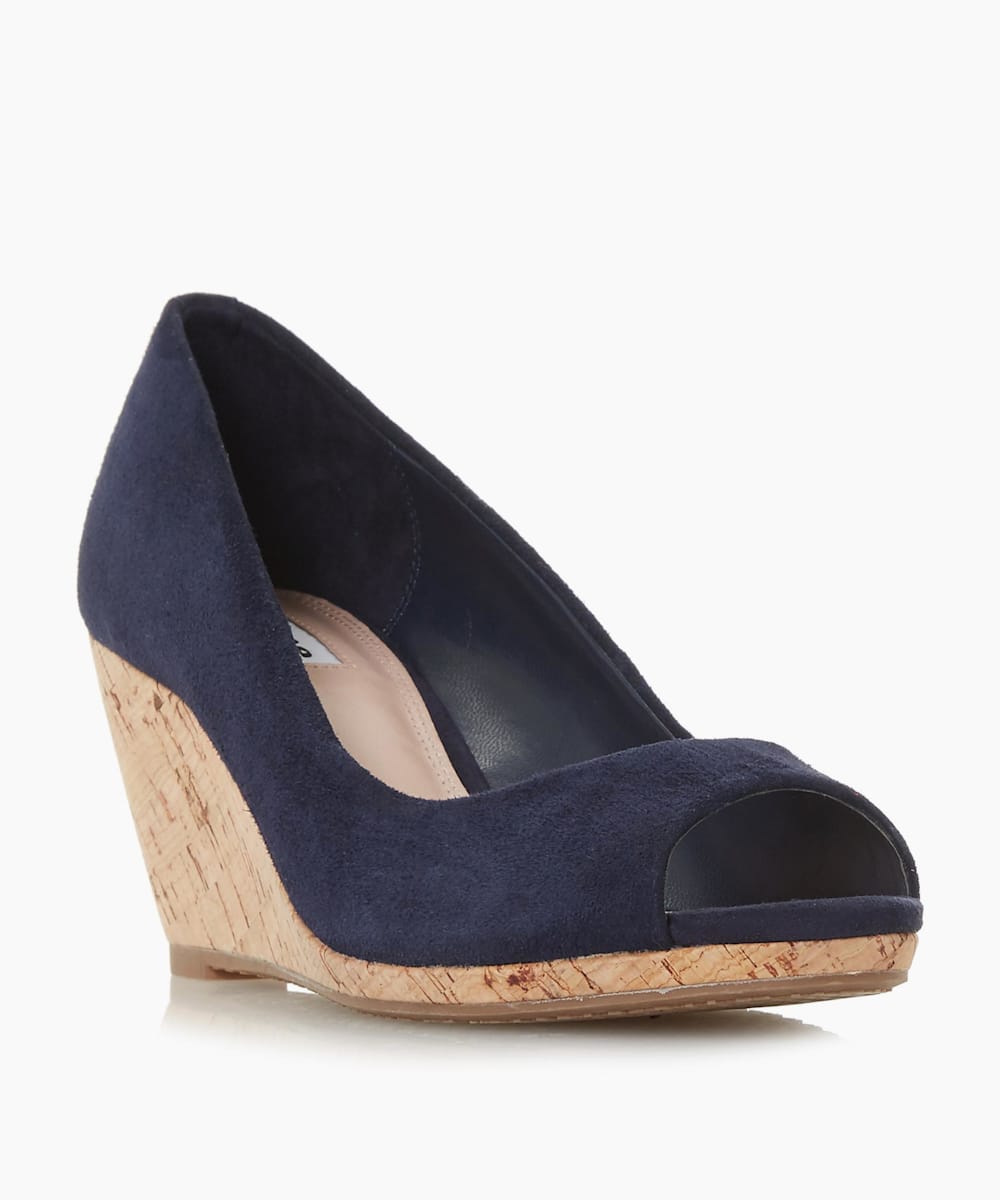 navy peep toe wedge