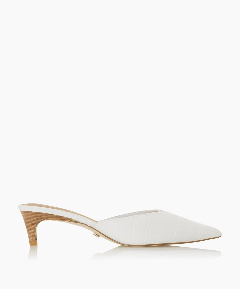 white kitten heel mule