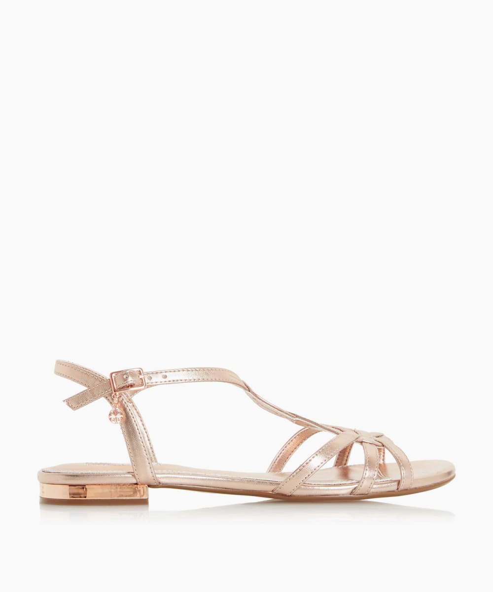 dune rose gold flat sandals