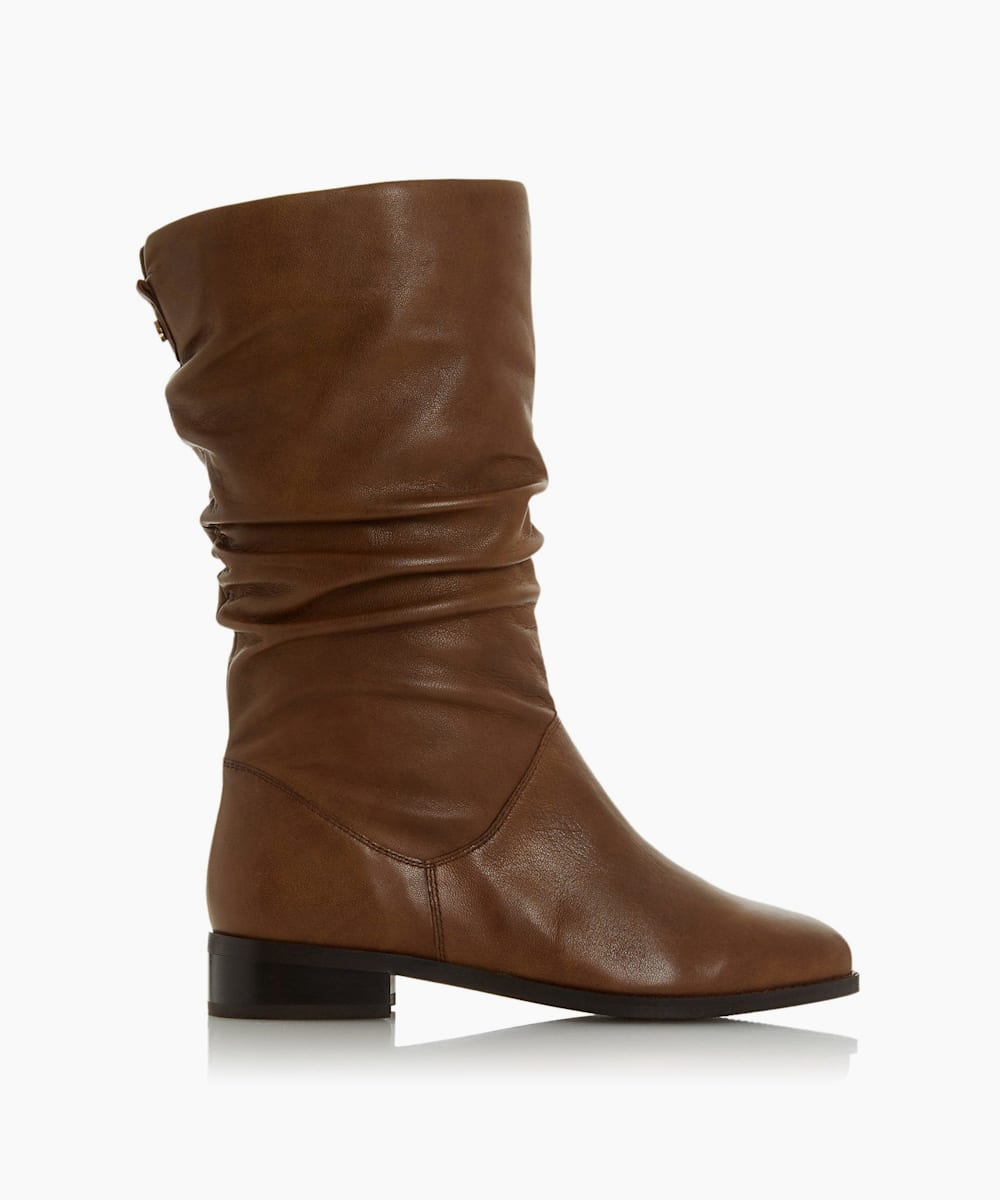 ruched calf length boots